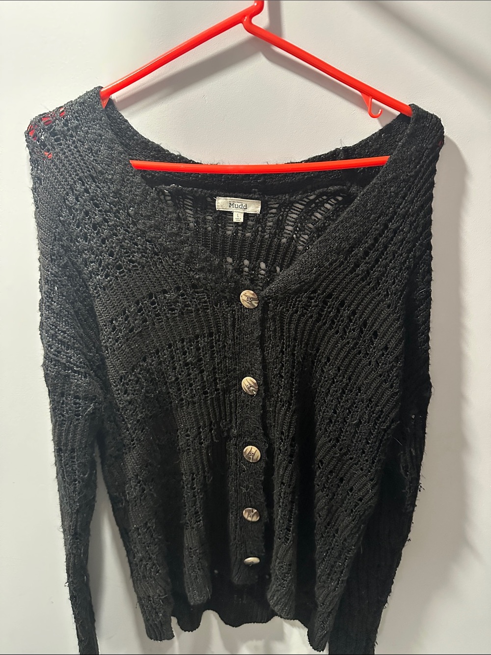 Mudd Black Open-Knit Button Front Cardigan